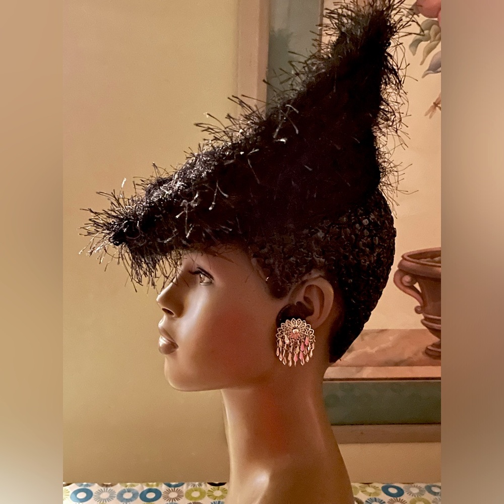 (SOLD locally) BLACK Designer original Tilt Brim Hat VINTAGE Church Dressy